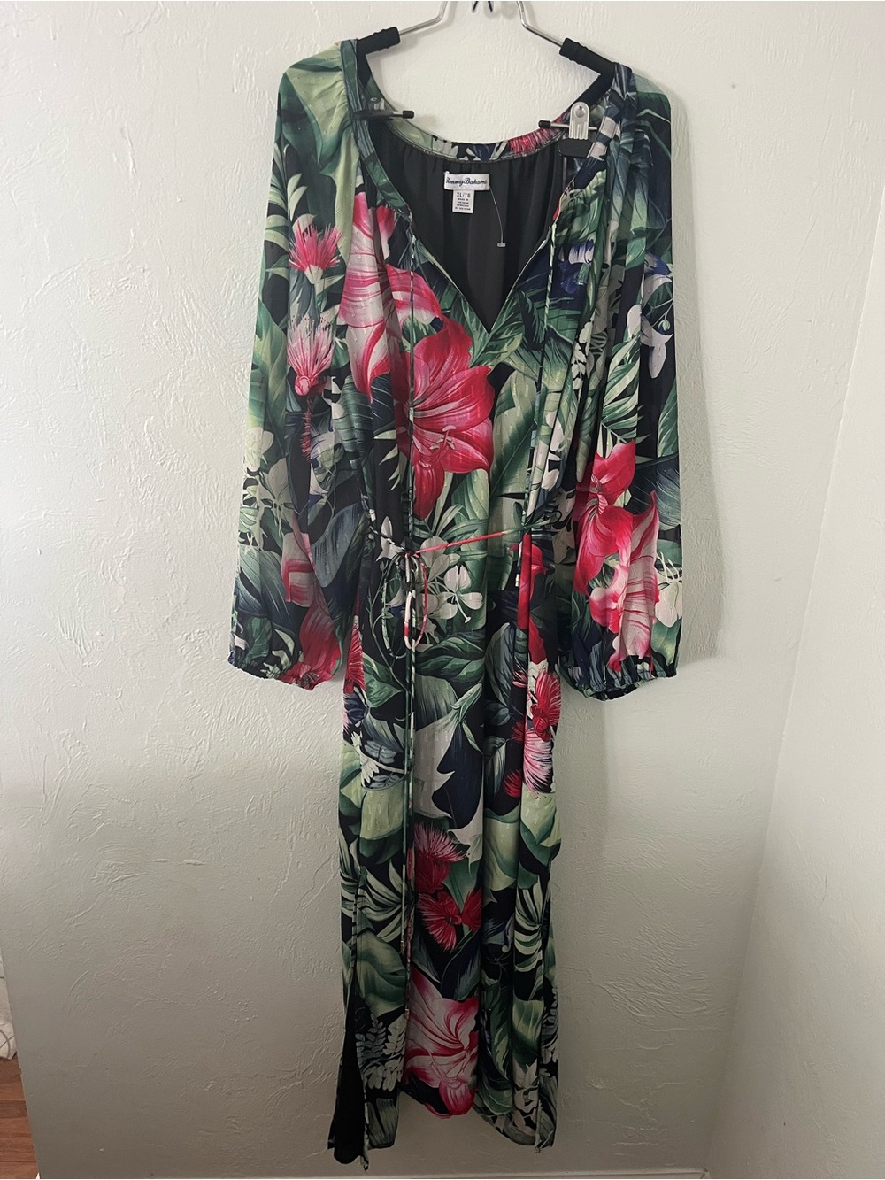 Tommy Bahama Green & Pink Tropical Print Maxi Dress